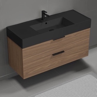 Bathroom Vanity Walnut Bathroom Vanity With Black Sink, 48